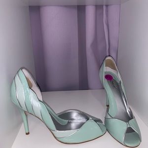 Mint green and silver peep toe
